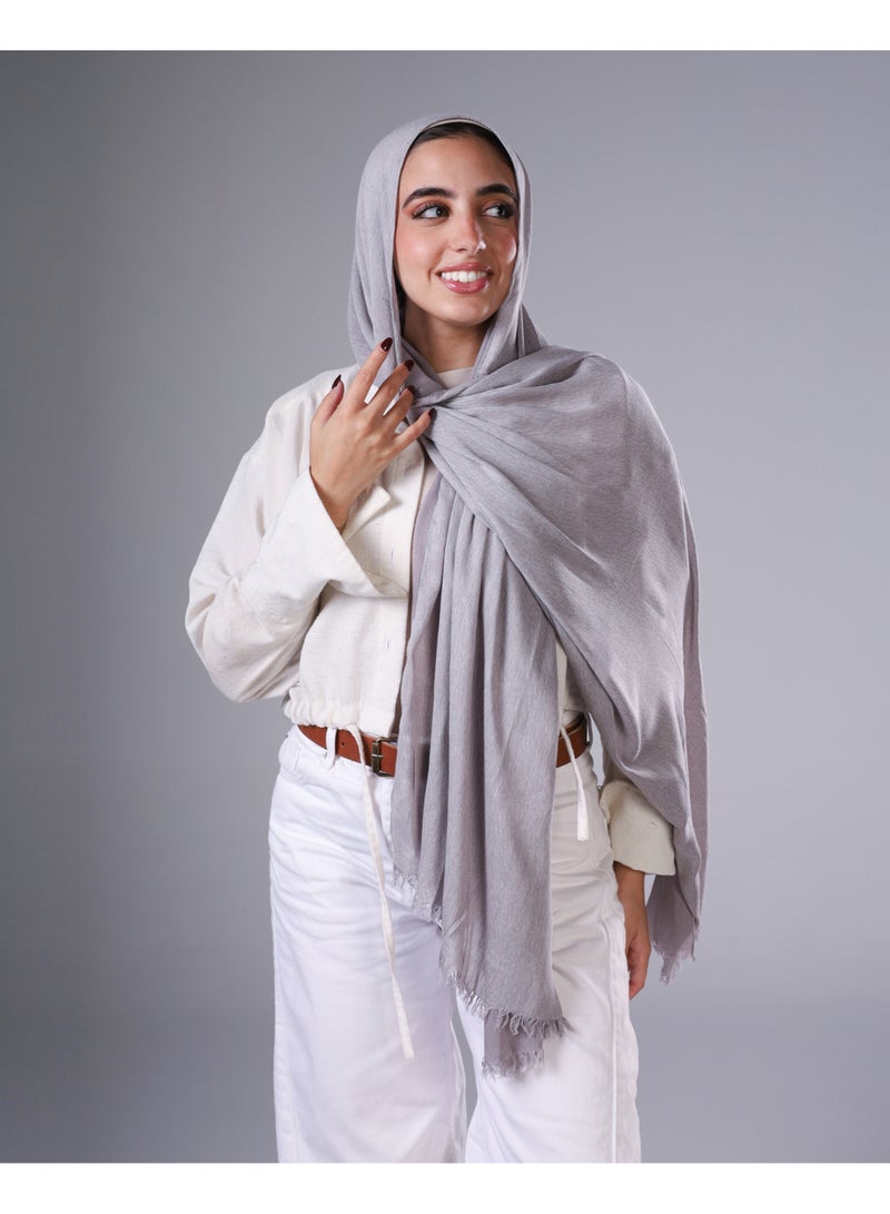 Lavezzi Ruffled Modal Hijab – Soft Lightweight Long Scarf for Women – Elegant Textured Modest Headscarf – Chic Everyday Hijab Shawl (Grey) - Image 1