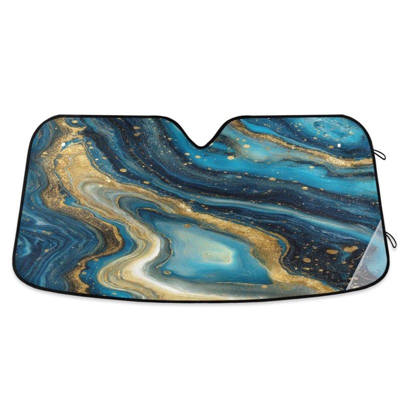 Boccsty Ocean Blue Marble Windshield Sun Shade for Car Truck SUV Gold Glitter Car window shades Car sun shade Auto Car Sun Visor for Men Woman M