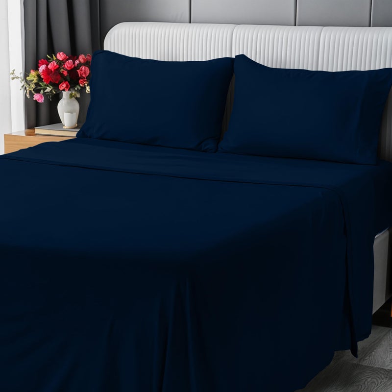 Utopia Bedding Queen Sheet Set Jersey Knit Sheets 4 Piece Cotton Soft TShirt Stretchy Sheets Queen Navy