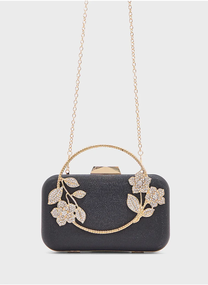 Khizana Floral Detail Diamante Clutch Bag