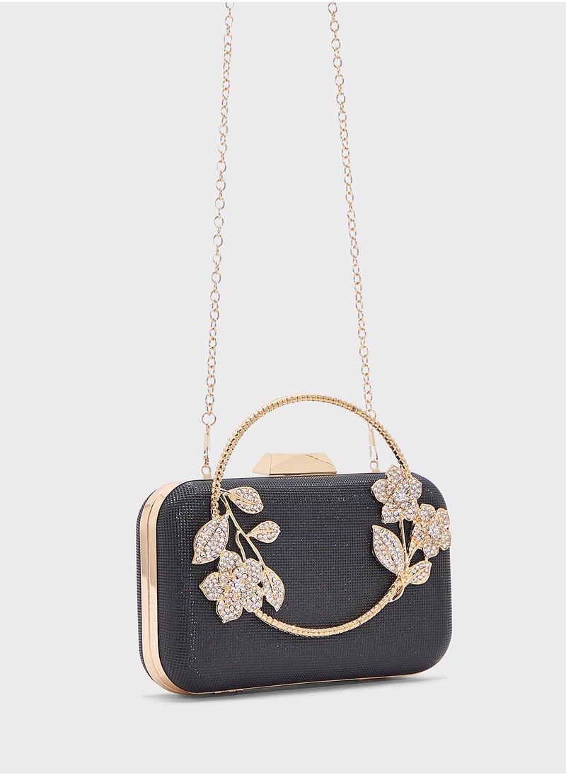 Khizana Floral Detail Diamante Clutch Bag  - Image 3