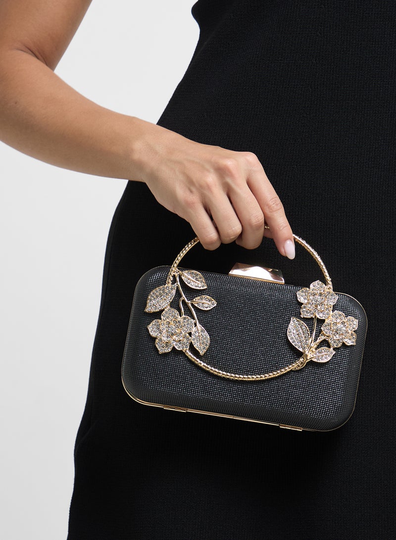 Floral Detail Diamante Clutch Bag