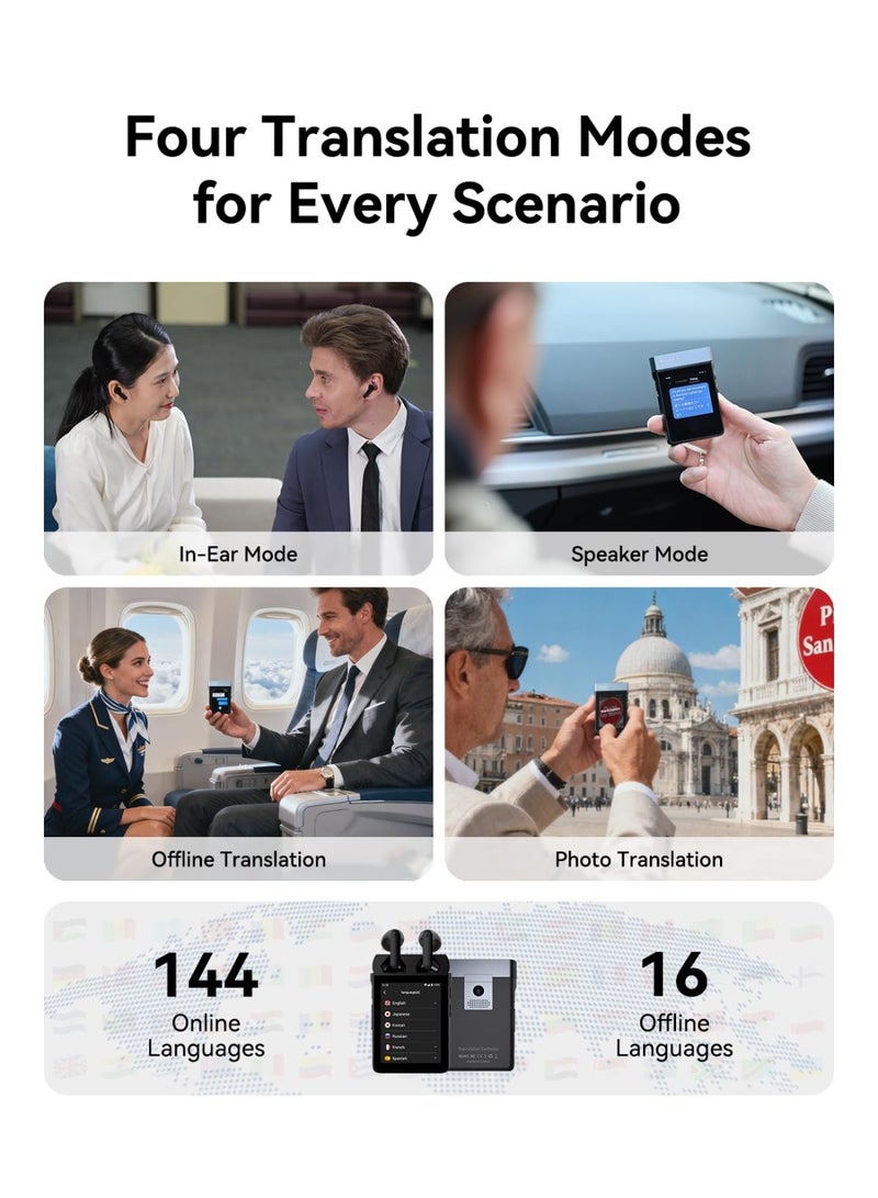 فيبكا WOOASK A9 Standalone Translation Earbuds with ChatGPT No App, Real-Time Translator Earbuds with 4G SIM Card Slot for Calls/Hotspot, Online/Offline/Photo Translation for Business and Daily Use (Black) - Image 4