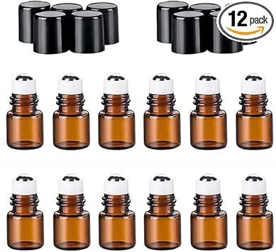 Quupy 12Pcs 3ml Essential Oils Roller Bottles Mini Empty Rollon Bottles with Stainless Steel Roller Balls and Black Cap Cosmetic Makeup Storage Vials For Fragrance Perfume Aromatherapy - Image 1