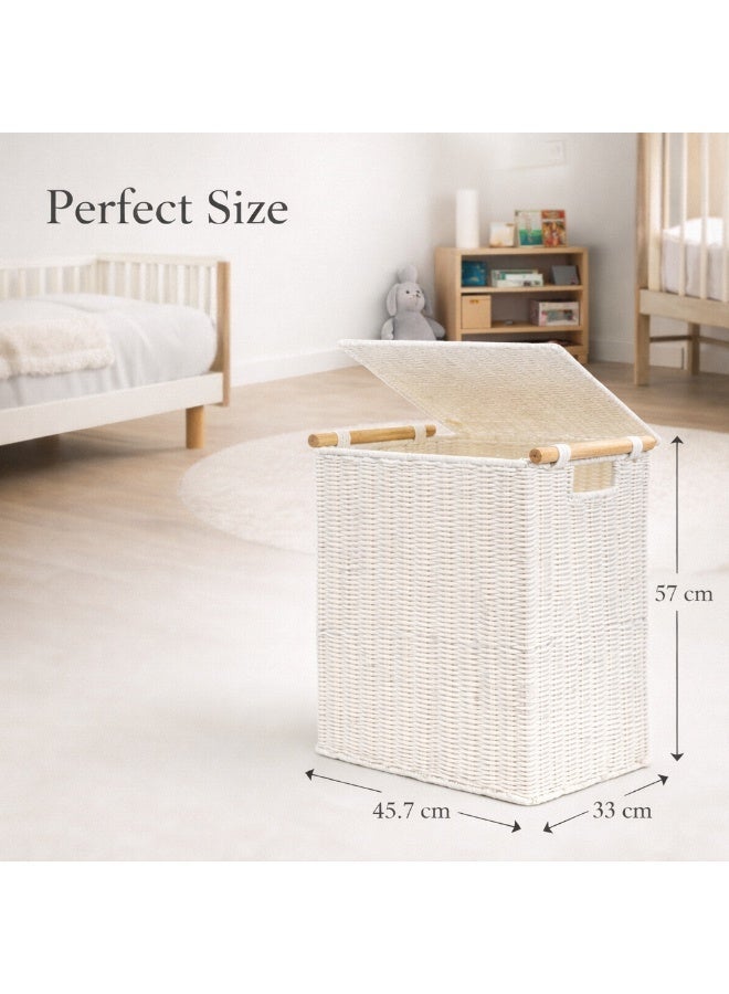Homesmiths Large Paper Rope Laundry Basket with Wood Handle, L45.7 x B33 x H57 cm – Durable Woven Laundry Hamper for Clothes & Storage – Stylish Eco-Friendly Organizer for Home, Nursery & Office - Image 2