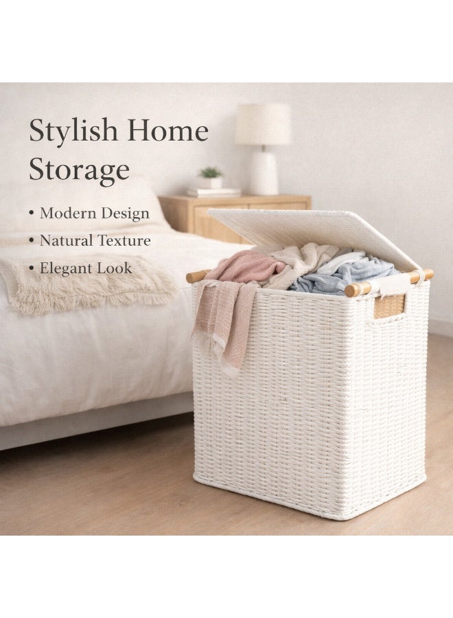Homesmiths Large Paper Rope Laundry Basket with Wood Handle, L45.7 x B33 x H57 cm – Durable Woven Laundry Hamper for Clothes & Storage – Stylish Eco-Friendly Organizer for Home, Nursery & Office - Image 5