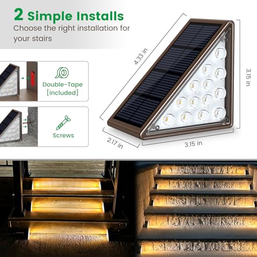 JOFIOS Solar Step Lights for Outside, 6pack Solar Stair Lights Outdoor Waterproof IP67, Outdoor Deck Step Light LED for Garden Stair, Patio, Front Door, Porch, Yard, Sidewalk Decor(Warm Brown) - Image 4