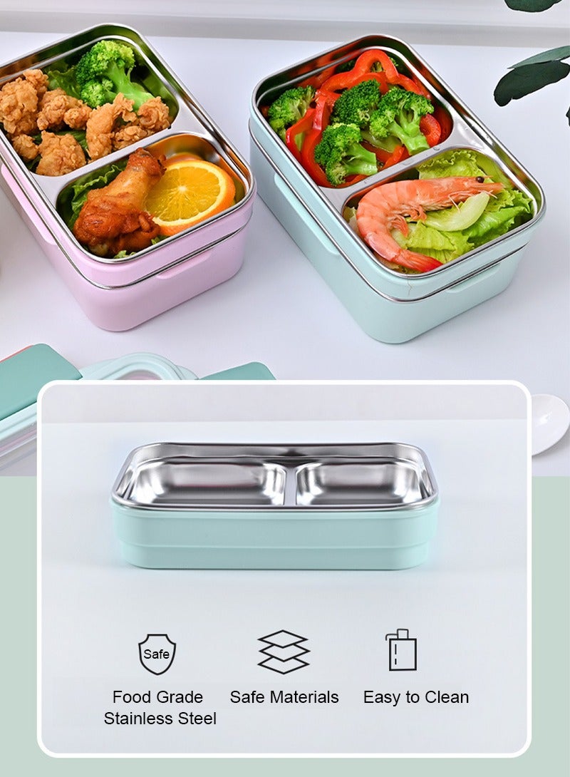 تابيت الفولاذ المقاوم للصدأ مربع الغداء للأطفال مع طبقة مزدوجة تقسيم الكرتون مربع بينتو مانعة للتسرب مربع الغداء المحمولة مختومة حفظ الطازجة مربع فرن الميكروويف اختياري ( أخضر ) - Image 4