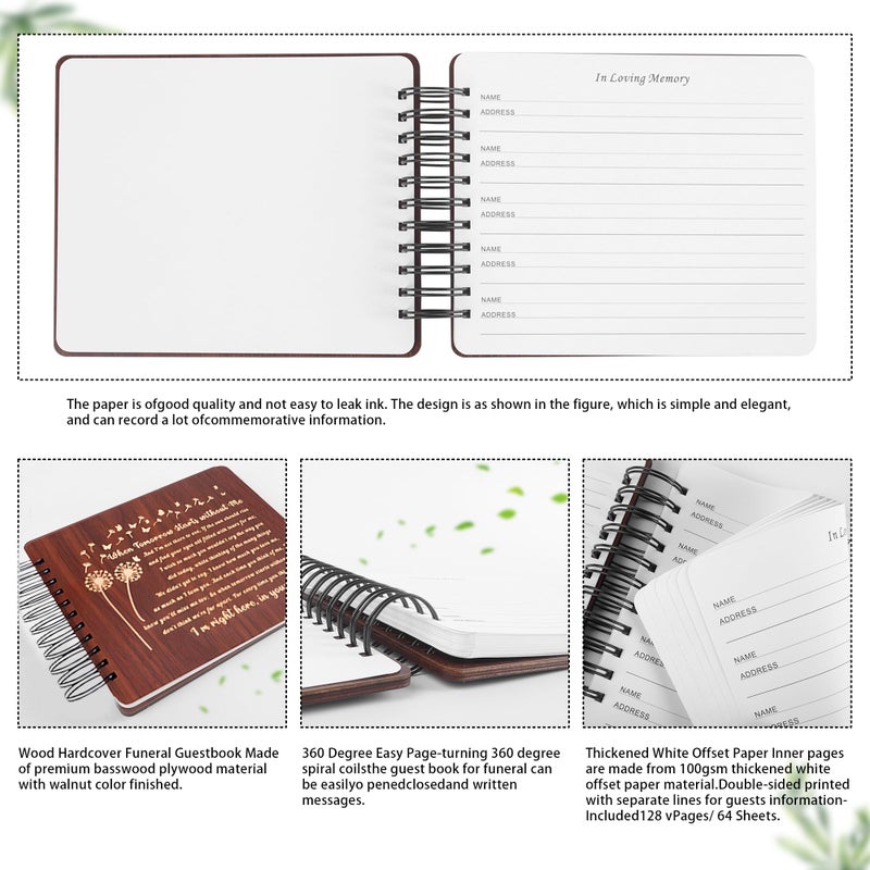 PREKIAR Funeral Guest Book for Celebration of Life, Wooden Guest Sign in Books for Memorial Service, Guestbook Set with 50pcs Share a Memory Cards Box Table Sign and Pen (Brown- Guest Book Set #3) - Image 2