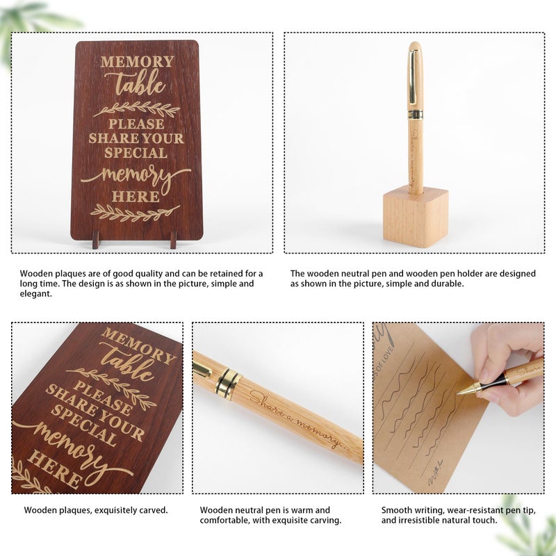 PREKIAR Funeral Guest Book for Celebration of Life, Wooden Guest Sign in Books for Memorial Service, Guestbook Set with 50pcs Share a Memory Cards Box Table Sign and Pen (Brown- Guest Book Set #3) - Image 3