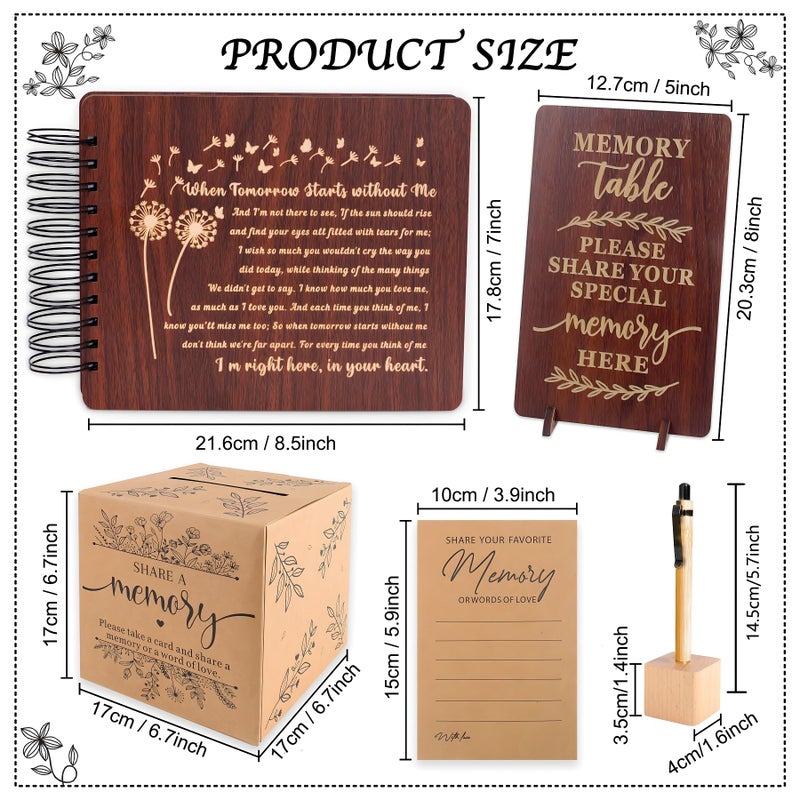 PREKIAR Funeral Guest Book for Celebration of Life, Wooden Guest Sign in Books for Memorial Service, Guestbook Set with 50pcs Share a Memory Cards Box Table Sign and Pen (Brown- Guest Book Set #3) - Image 5