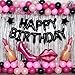 Nigifter Pink and Black Birthday Decorations for Women Girls Pink Happy Birthday Decorations for Her HAPPY BIRTHDAY Banner Balloons Fringe Curtain Giant Foil Hot Pink Lipstick Balloons Bday Party Decor - Image 2