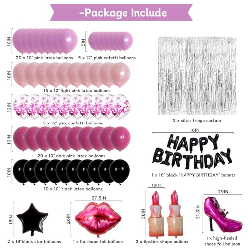 Nigifter Pink and Black Birthday Decorations for Women Girls Pink Happy Birthday Decorations for Her HAPPY BIRTHDAY Banner Balloons Fringe Curtain Giant Foil Hot Pink Lipstick Balloons Bday Party Decor - Image 5