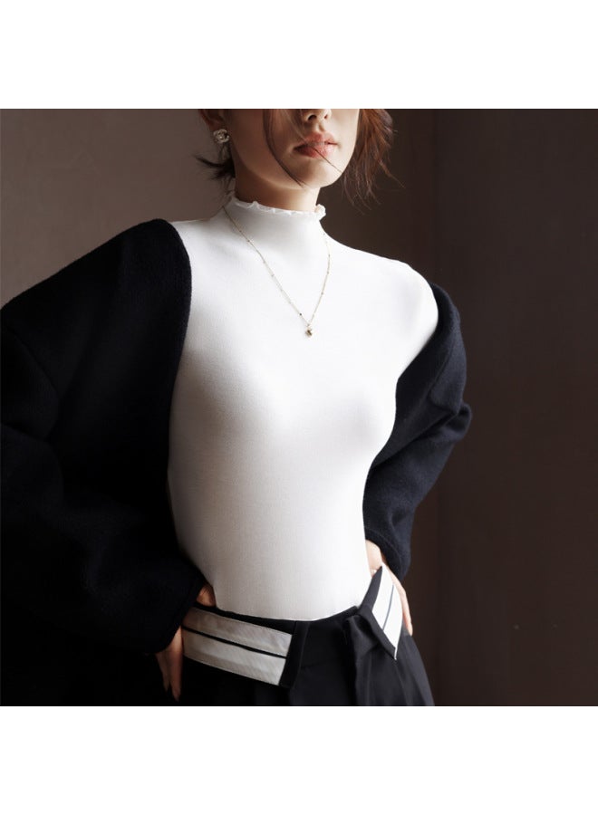 Purple Modal Half Turtleneck Wooden Ear Bottoming Shirt Women's Autumn And Winter Inner Long-sleeved Top - Image 1