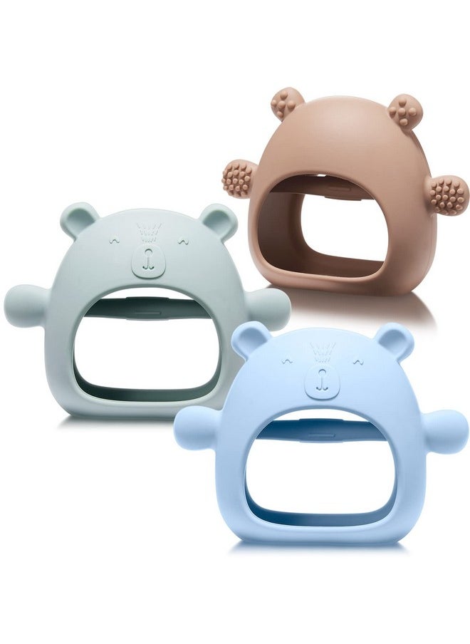 Chumia - 3 Pack Baby Teether Teething Toys For Babies 06 Months Baby Teething Toy Silicone Anti Dropping Infant Hand Teether Pacifiers Wrist Hand Chew Toys For Sucking Needs (Blue Caramel Green Bear) - Image 1