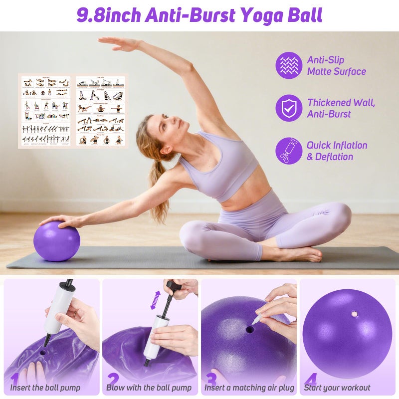 ASTEN Home Pilates Kit for Women: Pilates Equipment Pilates Ring and Ball Set with Resistance Bands, Sliders, Foam Roller, Pilates Essentials Kit for Beginners Home Workout, Compact Toning Fitness, Purple - Image 4