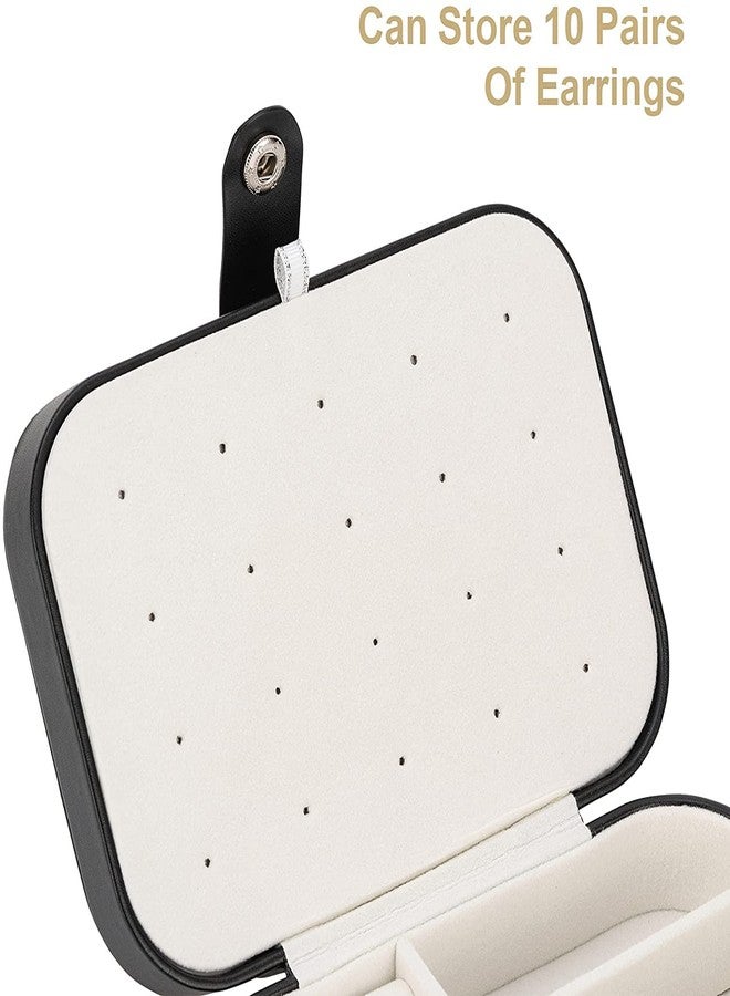 Ritmo صندوق مجوهرات صغير من ريتومو، منظم صندوق مجوهرات صغير محمول للسفر، صندوق مجوهرات مزدوج الطبقات مبطن بجلد صناعي مخملي، يستخدم لتخزين وعرض القلائد والأساور والأقراط (أسود) - Image 4