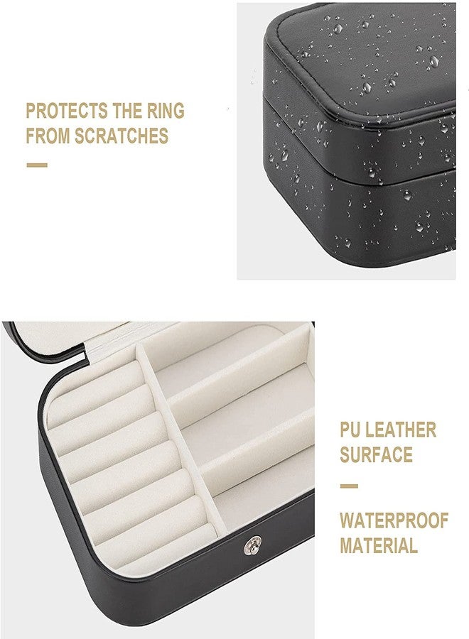 Ritmo صندوق مجوهرات صغير من ريتومو، منظم صندوق مجوهرات صغير محمول للسفر، صندوق مجوهرات مزدوج الطبقات مبطن بجلد صناعي مخملي، يستخدم لتخزين وعرض القلائد والأساور والأقراط (أسود) - Image 5