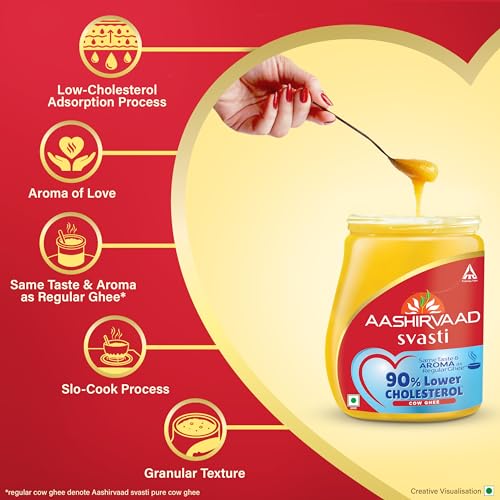 Aashirvaad Svasti 90% Lower Cholesterol Ghee | Cow Ghee with Rich Aroma | Helps Manage Cholesterol - 500ml - Image 3