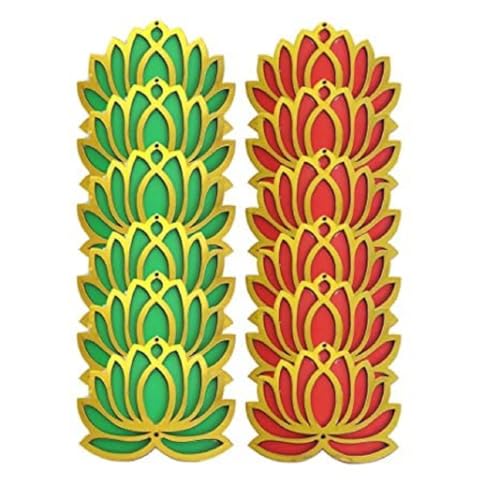 Sanvatsar Home White Golden Lotus 4 Inch Set of 12 Wooden Cutout DIY Rangoli Kit | Decorations for Diwali, Dusshera Wedding Rangoli, Pooja, Decorations, Festival Gift (Red & Green) - Image 1