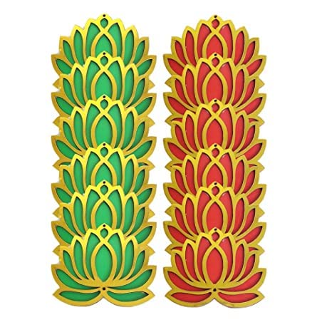 Sanvatsar Home White Golden Lotus 4 Inch Set of 12 Wooden Cutout DIY Rangoli Kit | Decorations for Diwali, Dusshera Wedding Rangoli, Pooja, Decorations, Festival Gift (Red & Green) - Image 4