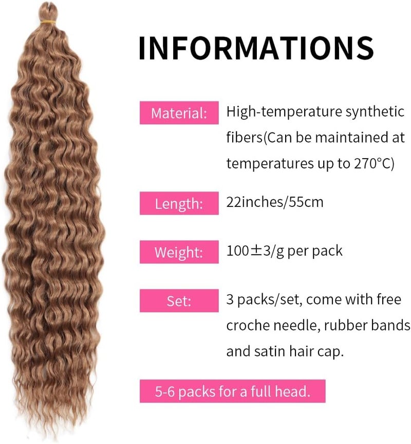DSOAR Deep Twist Crochet Hair Hair Bundles Water Wave Synthetic Hair Extension Curly Braiding Ombre Curl Braiding Hairpiece, 22 Inch 3 Packs - Image 3