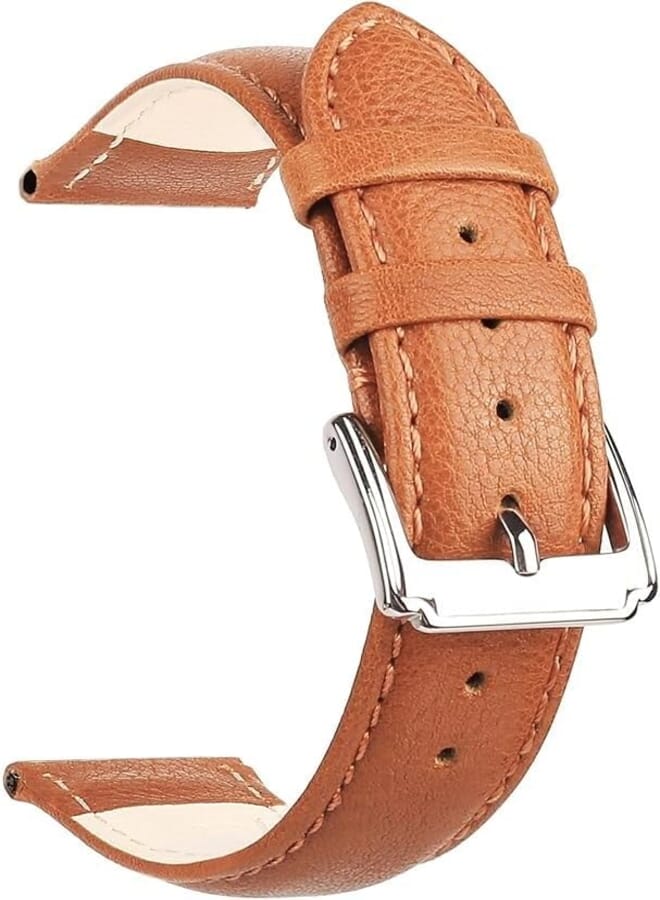 Next Store 20mm Brown Leather Watch Band Compatible with Samsung Watch 3/4/5/6/Active/Active 2 - Huawei GT2 42mm - Ultra Soft Leather Replacement Strap for Men Women
