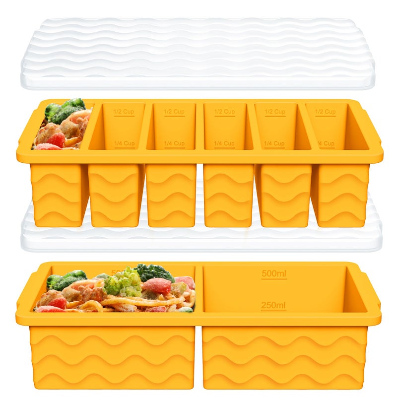 Doasuwish 2-Pack Silicone Freezer Trays with Lid, 2 Large 2-Cup(500ml) & 6 Small 1/2-Cup(125ml) Soup Freezer Container Molds, Ice Cube Tray For Meal Prep & Freezing Soup, Stews, Sauces, Oven & Dishwasher-Safe - Image 1