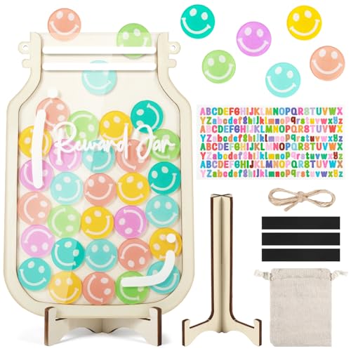 YNGRUE Magnetic Reward Jars for KidsPersonalized Reward Jar with Colorful Letter StickersGood Behavior Responsibility Training Tool for KidsIdeal for Classroom and Home Reward System - Image 1