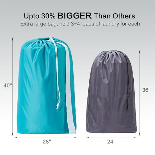 HOMEST 2 Pack XL Nylon Laundry Bag with Strap, Large Dirty Clothes Organizer, Easy Fit a Laundry Hamper or Basket, Can Carry Up to 4 Loads of Laundry, Black and Sky Blue - Image 3
