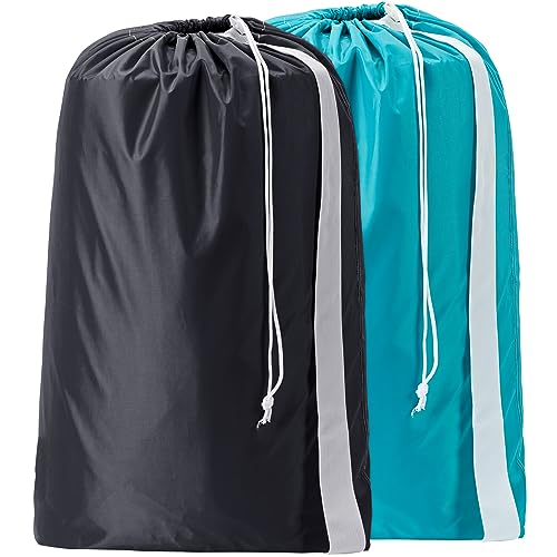 HOMEST 2 Pack XL Nylon Laundry Bag with Strap, Large Dirty Clothes Organizer, Easy Fit a Laundry Hamper or Basket, Can Carry Up to 4 Loads of Laundry, Black and Sky Blue - Image 1