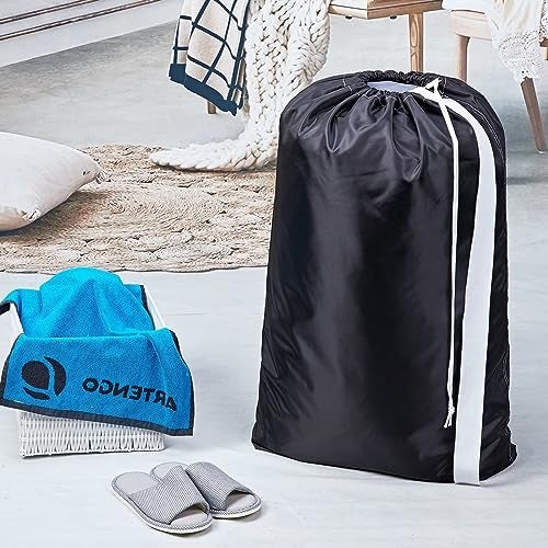 HOMEST 2 Pack XL Nylon Laundry Bag with Strap, Large Dirty Clothes Organizer, Easy Fit a Laundry Hamper or Basket, Can Carry Up to 4 Loads of Laundry, Black and Sky Blue - Image 2