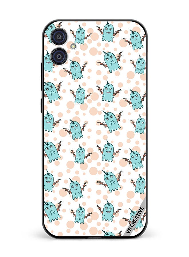 VR CREATIVE Protective Case Cover For Samsung Galaxy M04/F04 White Background, Pattern Cute Blue Monsters, Emotions Stickers Design Multicolour - Image 1