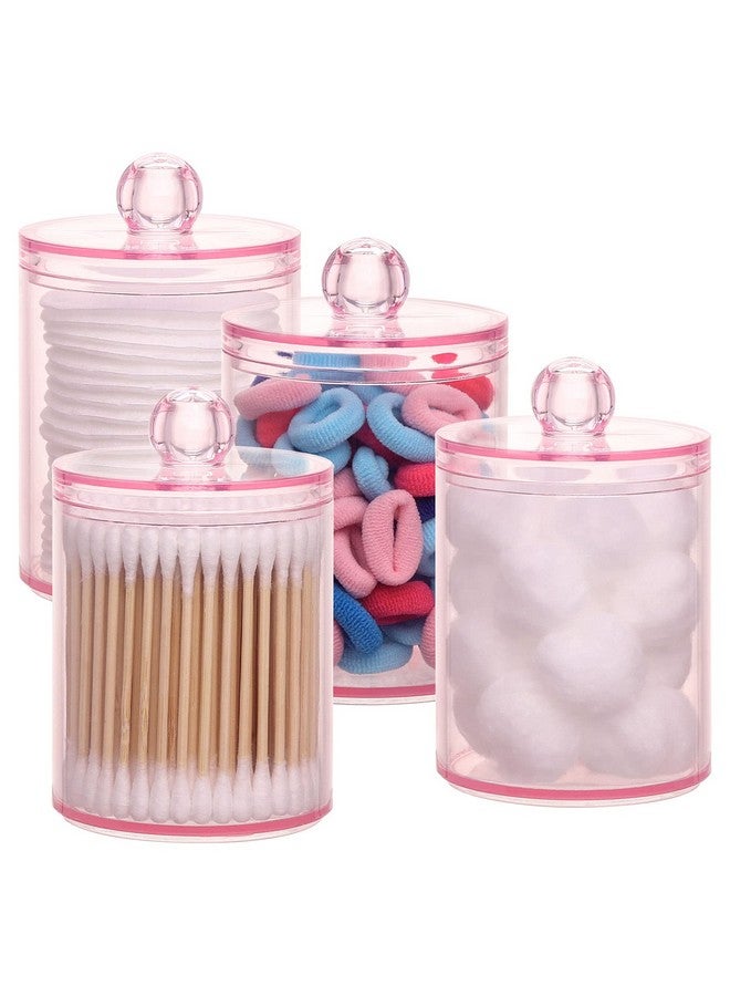 Tbestmax 4 pcs Qtips Holder Bathroom Container, 10 OZ Apothecary Jar, Pink Cotton Ball/Swabs Dispenser Organizer for Storage - Image 1