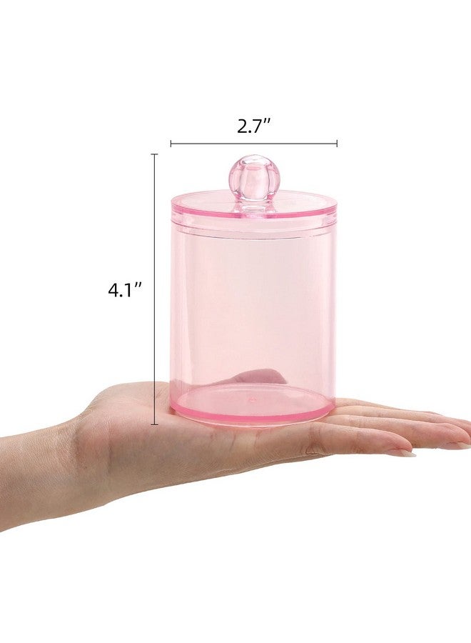 Tbestmax 4 pcs Qtips Holder Bathroom Container, 10 OZ Apothecary Jar, Pink Cotton Ball/Swabs Dispenser Organizer for Storage - Image 2
