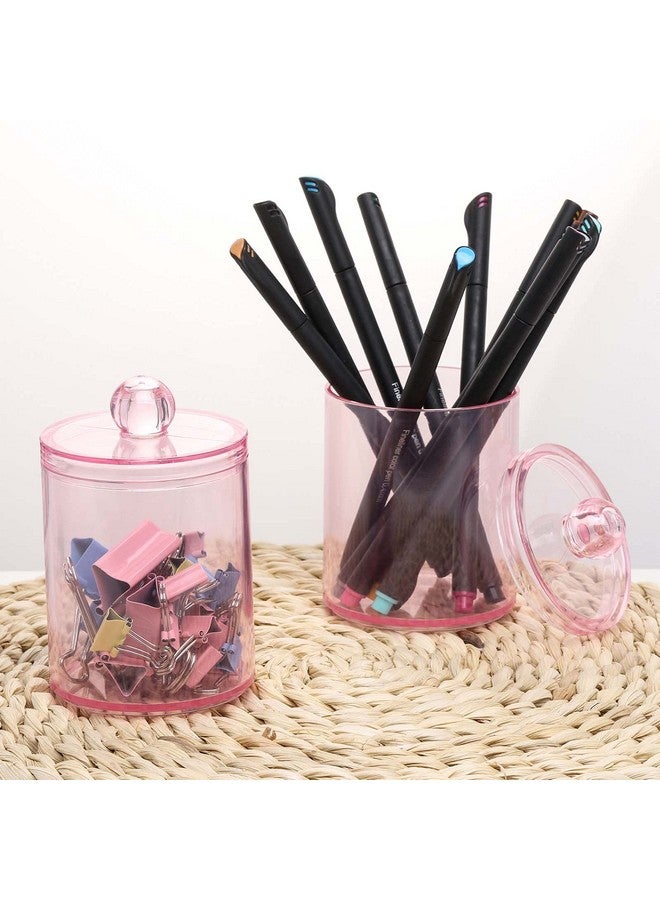 Tbestmax 4 pcs Qtips Holder Bathroom Container, 10 OZ Apothecary Jar, Pink Cotton Ball/Swabs Dispenser Organizer for Storage - Image 5