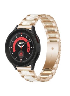 Replacement Strap For Galaxy Watch 5 Pro 45mm Interbead Resin Metal Watch Band Rose Gold White