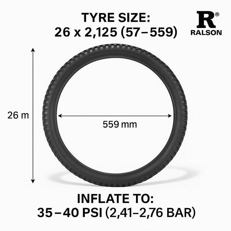 RALSON 26x2.125 Bicycle Tyre | Heavy Duty Rubber Mountain Bike Tyre for MTB, City Bicycles, E-Bikes & Trolleys – Strong Grip & Durable Perfomance - Image 2