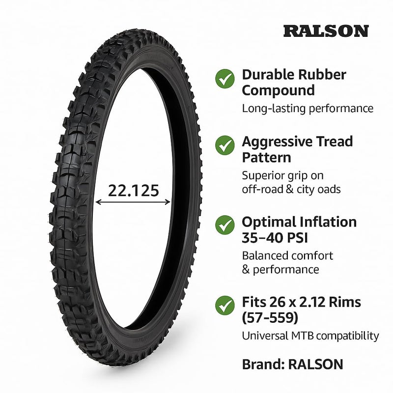 RALSON 26x2.125 Bicycle Tyre | Heavy Duty Rubber Mountain Bike Tyre for MTB, City Bicycles, E-Bikes & Trolleys – Strong Grip & Durable Perfomance - Image 3