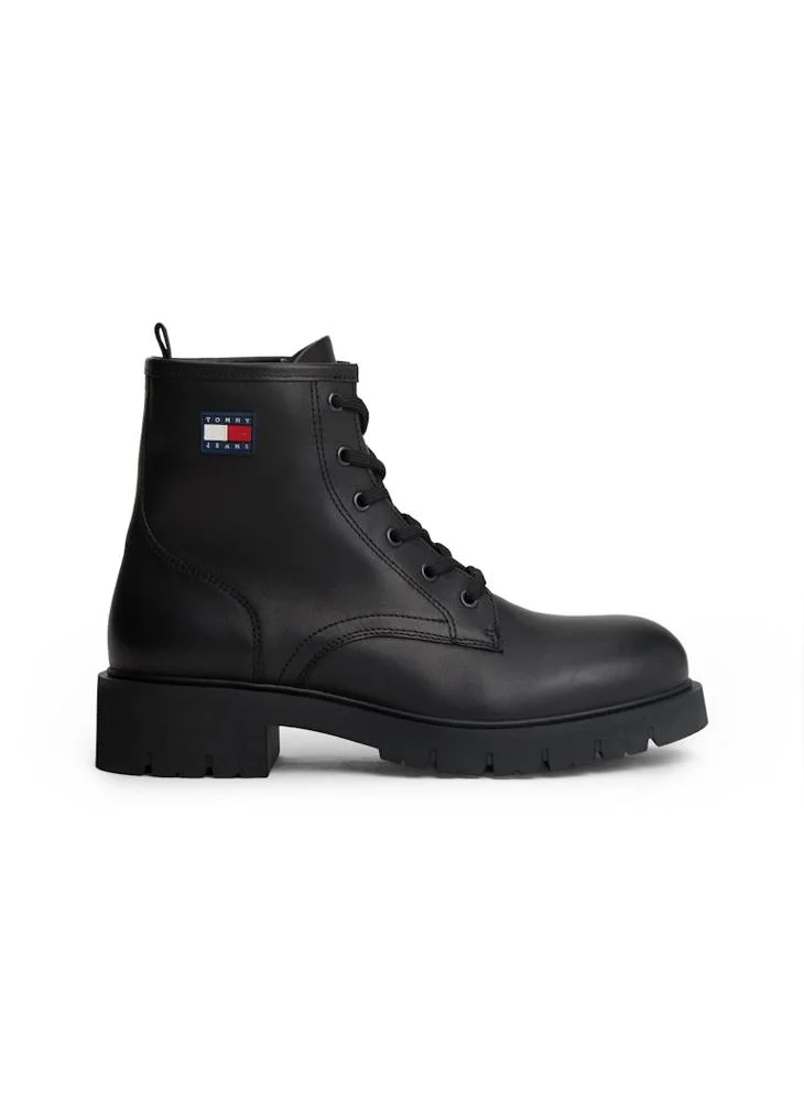 TOMMY JEANS Leather Cleat Lace-Up Ankle Boots
