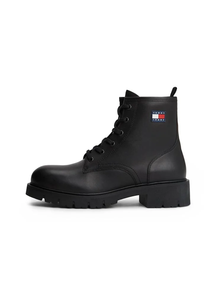 TOMMY JEANS Leather Cleat Lace-Up Ankle Boots