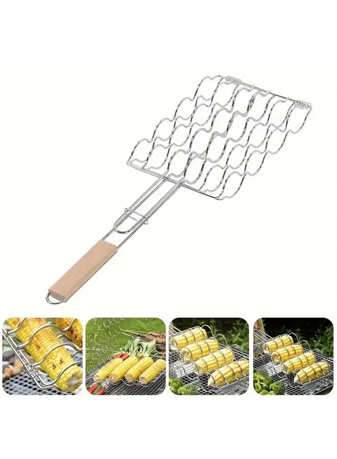 Foldable Handle Corn Grill Tongs BBQ Basket For Vegetable Fish Meat Steak Shrimp Chops - Image 1