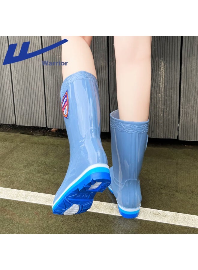 Pull Back Huangli Women's High Tube Rain Boots Outdoor Wear-resistant Non-slip Water Shoes Rubber Boots Long Tube Water Boots 03-1 Blue High 39 - Image 2
