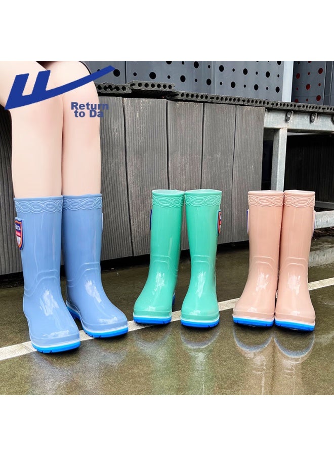 Pull Back Huangli Women's High Tube Rain Boots Outdoor Wear-resistant Non-slip Water Shoes Rubber Boots Long Tube Water Boots 03-1 Blue High 39 - Image 3