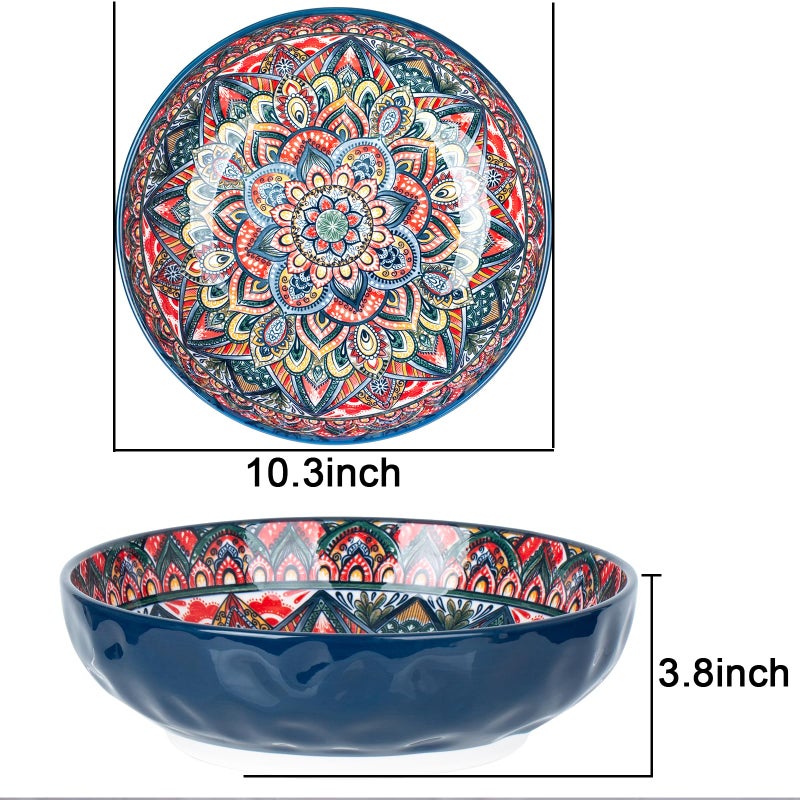 Ronanemon 75 Oz Serving Bowls,Bohemian Style Large Porcelain Dishes for Entertaining Parties,Big Bowls for Eating Soup, Salad, Pasta, Fruit, Chips, 10.3 Inch Diameter (blue blue) - Image 4