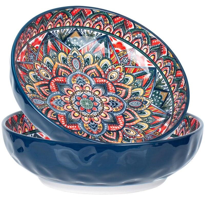 Ronanemon 75 Oz Serving Bowls,Bohemian Style Large Porcelain Dishes for Entertaining Parties,Big Bowls for Eating Soup, Salad, Pasta, Fruit, Chips, 10.3 Inch Diameter (blue blue) - Image 1