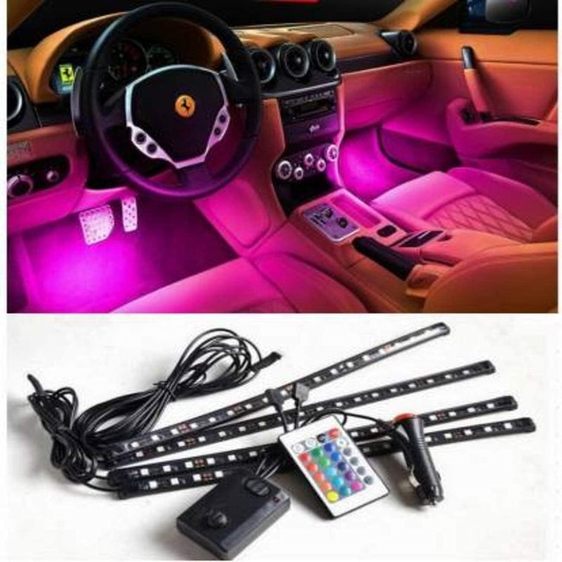 Atmosphere Lights with 12x4 LED Strip Light 48 LEDs, DC 12V Multicolour Interior Ambient Lighting Kit Featuring Sound Active Function, Wireless Remote Control Works for All car - Image 1