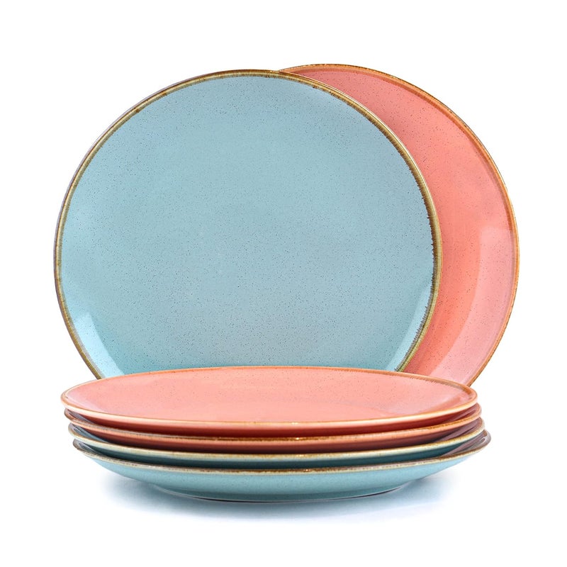 Shay Ceramic Dinner Plates Set 6 Pieces 3 Pink 3 Blue Sprinkle Series Ceramic Plates Set Glossy Finish Plate Set Dinner Plates Ceramic Set of 6 Plates for Dinner Pink Blue - Image 1
