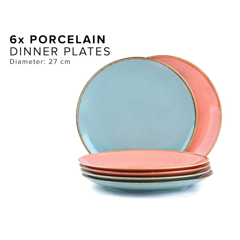 Shay Ceramic Dinner Plates Set 6 Pieces 3 Pink 3 Blue Sprinkle Series Ceramic Plates Set Glossy Finish Plate Set Dinner Plates Ceramic Set of 6 Plates for Dinner Pink Blue - Image 2
