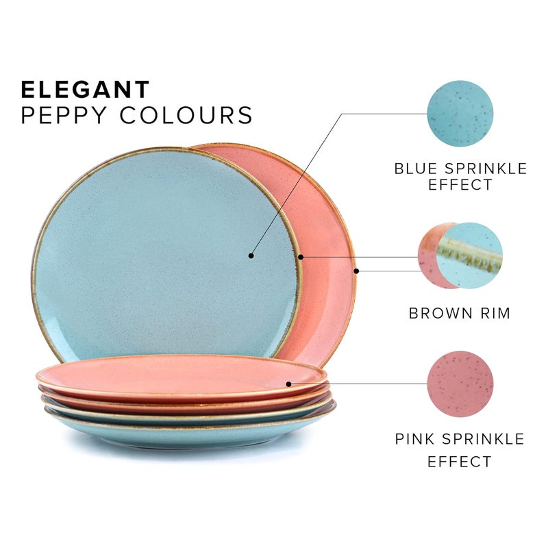 Shay Ceramic Dinner Plates Set 6 Pieces 3 Pink 3 Blue Sprinkle Series Ceramic Plates Set Glossy Finish Plate Set Dinner Plates Ceramic Set of 6 Plates for Dinner Pink Blue - Image 3
